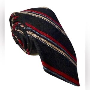 Tip Top Repp Striped Black Wool Tie Matte Regimental Collegiate Dark Acadamia